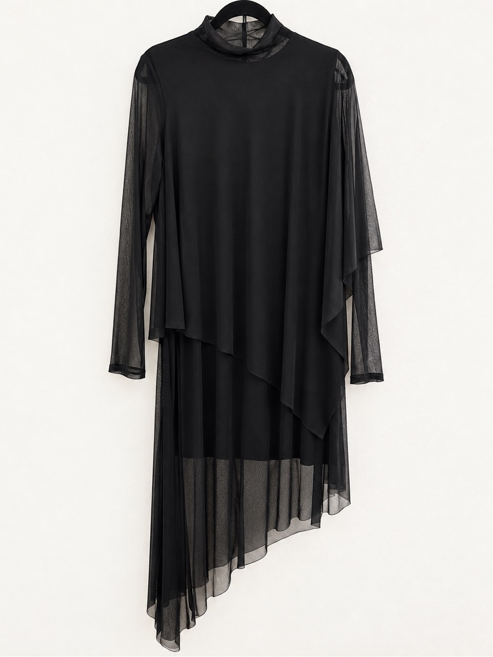 BCBGMaxAzria Black Asymmetrical Mesh Layer Dress